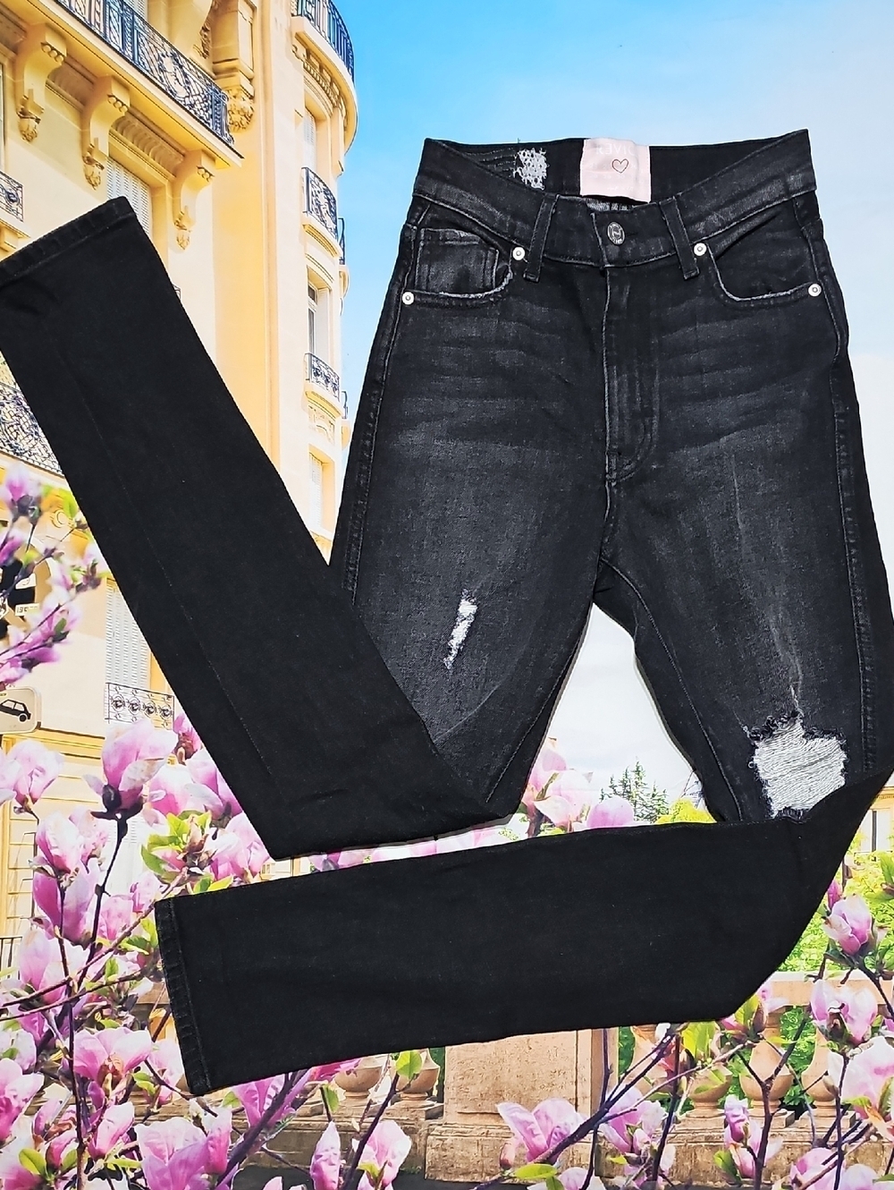 Revice High Waist Distressed High Waist Black White Jeans‎ Size 25